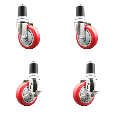 Service Caster 4 Inch 316SS Red Poly Swivel 1-3/4 Inch Expanding Stem Caster Brake SCC, 2PK SS316EX20S414-PPUB-RED-2-TLB-2-134